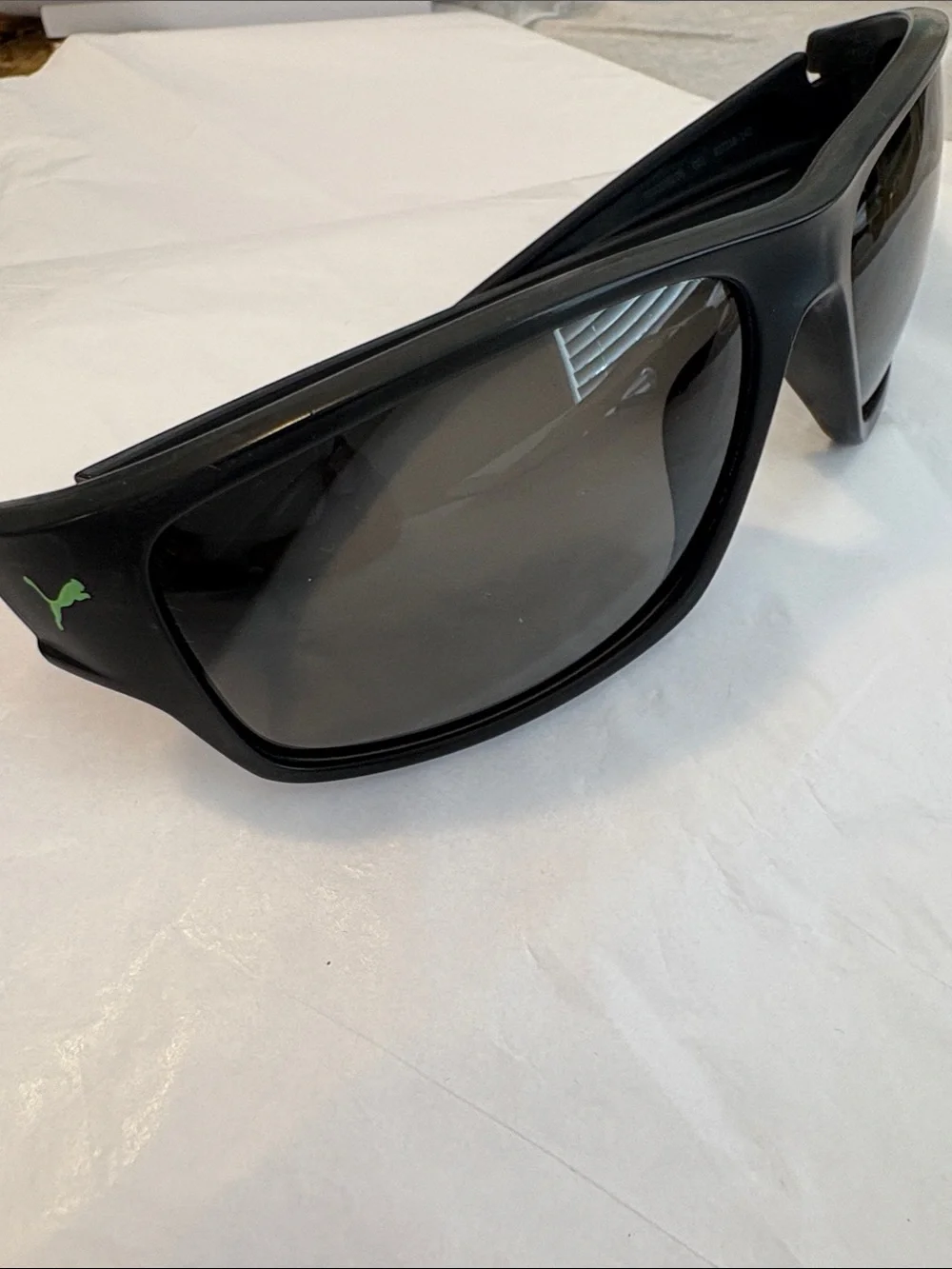 Puma Matte Black Wrap Sunglasses with Green Logo Model PE 0002 SCOS 61 16-140